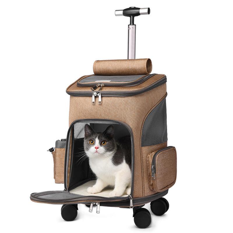 Traveling Cat Backpack With Universal Wheel Trolley